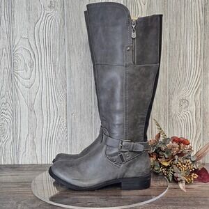 G by GUESS Tall Riding Boots Gray Faux Leather Buckle Zip Women's 7.5M